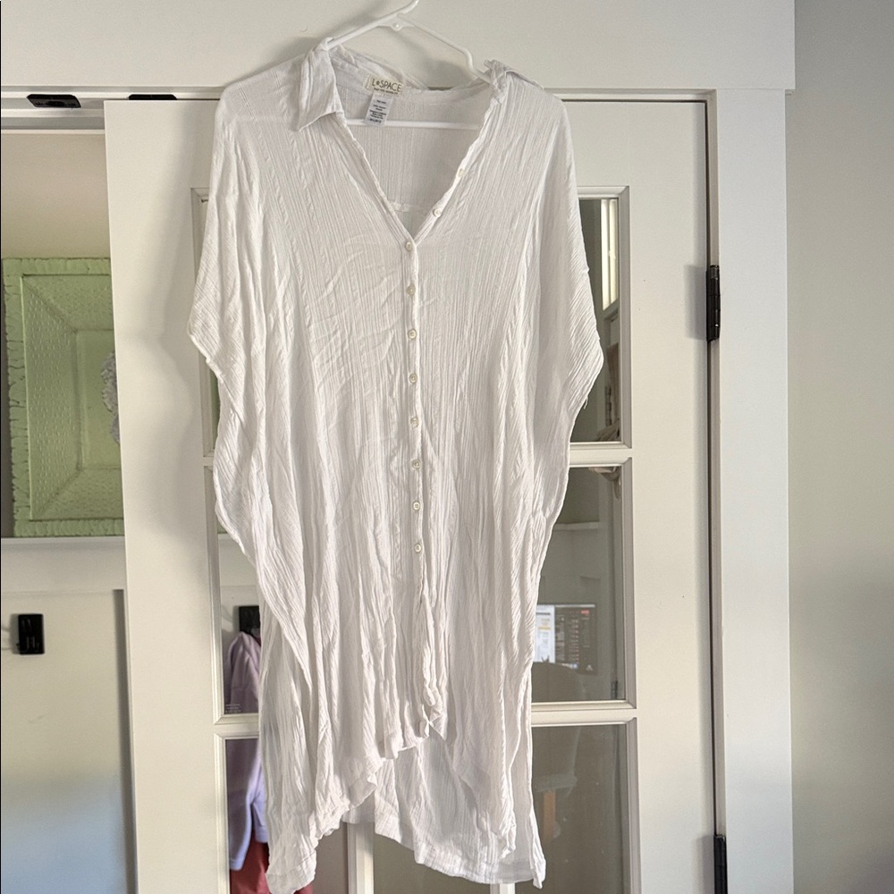 L*Space White Button-Down Swim Coverup